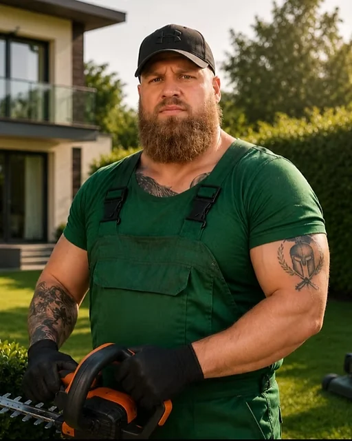 Der Inhaber von Himmelstoß Garden beim Heckenschnitt auf einem Objekt in Duisburg